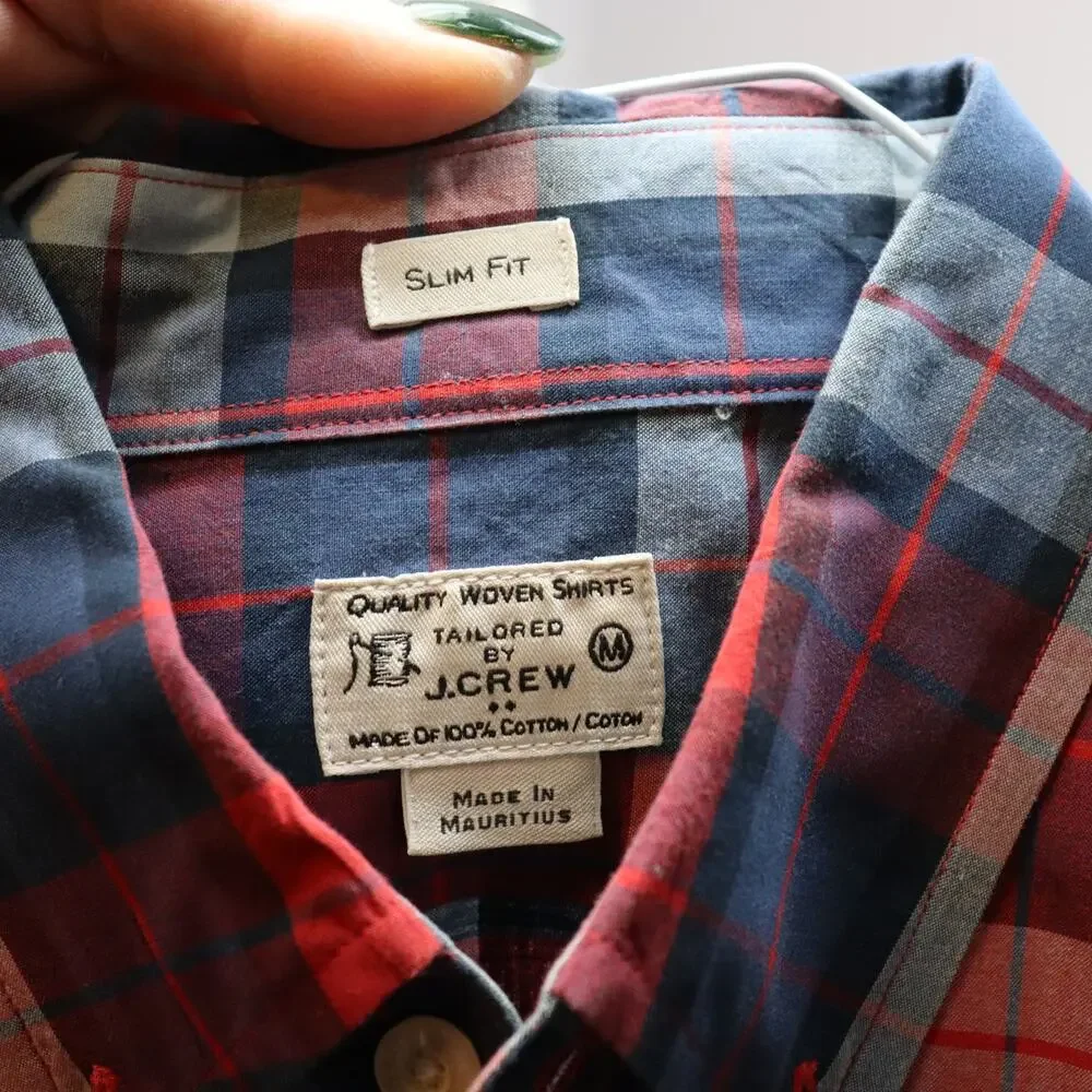 J.Crew‎ Quality Woven Shirt Men’s M Red Blue Plaid Cotton Slim Fit